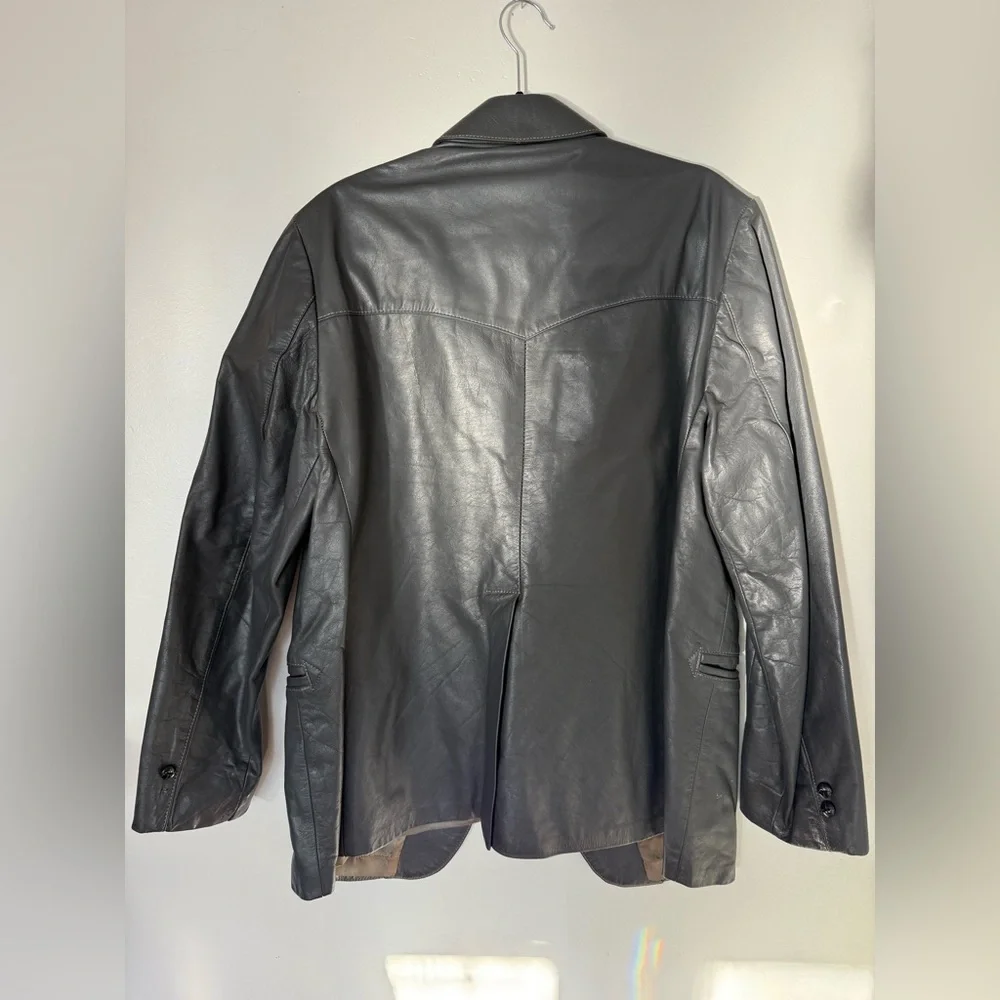 Men's Vintage Slate Gray Leather Blazer